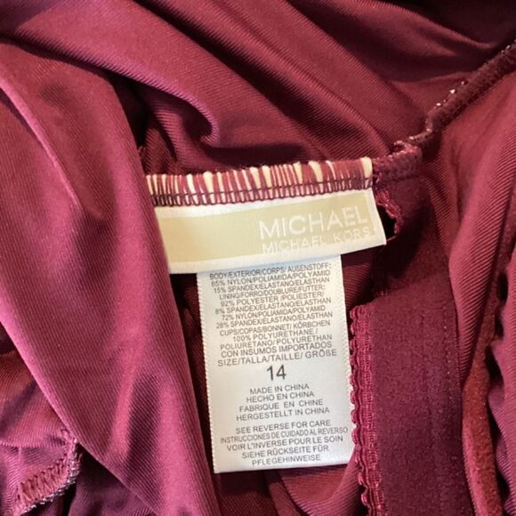 Michael Kors Maroon Animal Stripe Stretch Swimsuit - Picture 9 of 9